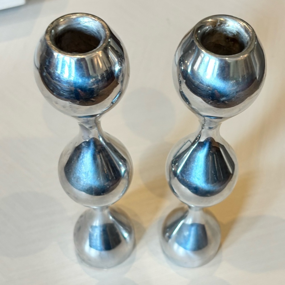 Nambe Sculptural Taper Candleholders – Set of 2 - Picture 10 of 10